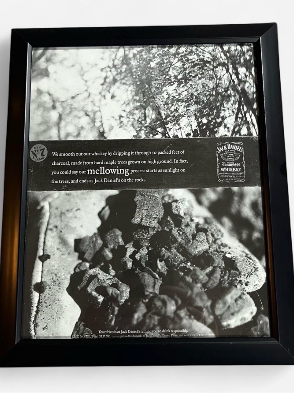 Vintage Black and White Framed Whiskey Print